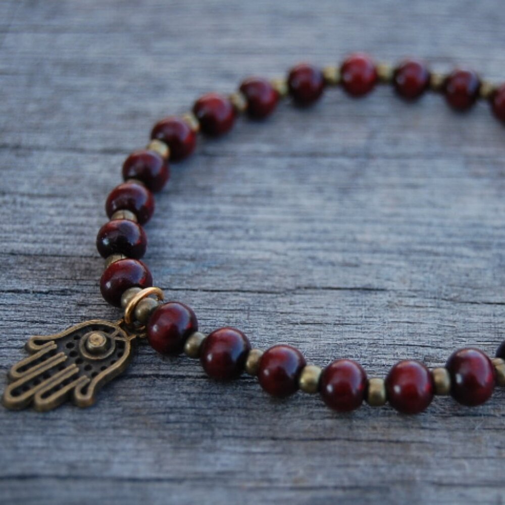 Hamsa Hand Bracelet,Wood Bracelet,Wood Hamsa Hand Bracelet